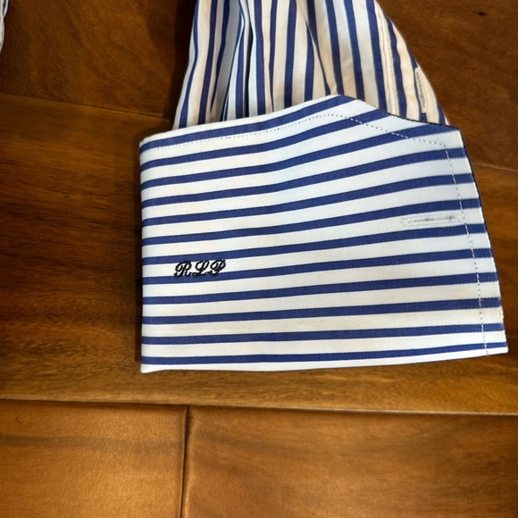 Sam Surin Custom Made White and Blue Stripe Dress Shirt size Large - Picture 4 of 5